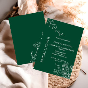 Convite Chá de panela de flor selvagem verde-merald