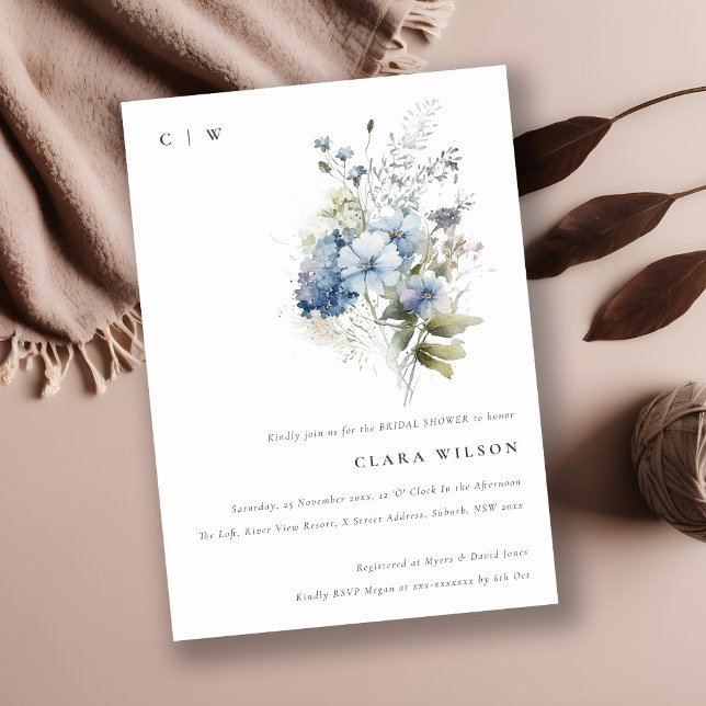 Convite Chá de panela de Flora de Algodão Azul-Escuro (Criador carregado)