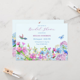 Convite Chá de panela de floração de Aquarela Azul Púrpura