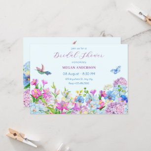 Convite Chá de panela de floração de Aquarela Azul Púrpura