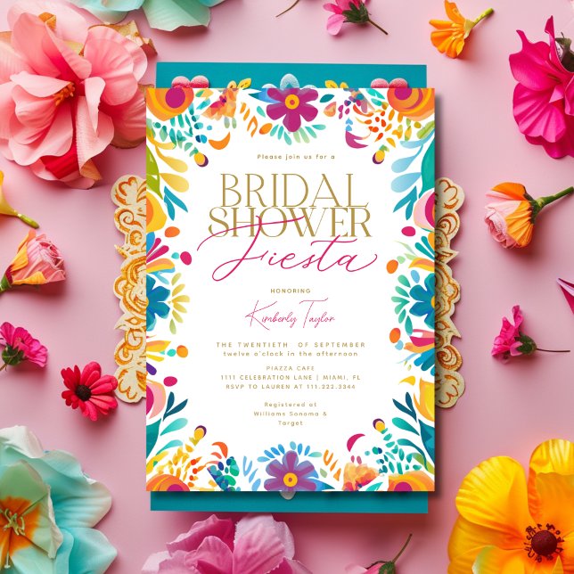 Convite Chá de panela de Flores Amarelas do México Fiesta  (Mexican Fiesta Pink Yellow Flowers Bridal Shower Invitation)