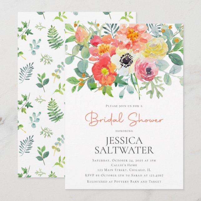 Convite Chá de panela de flores aquáticas (Frente/Verso)