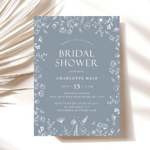 Convite Chá de panela de Flores Azuis Dusty