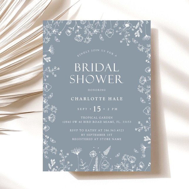 Convite Chá de panela de Flores Azuis Dusty (Criador carregado)