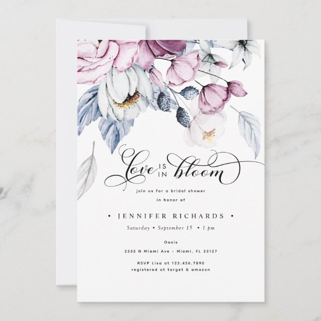 Convite Chá de panela de Flores Azuis e Rosa-Cria (Frente)