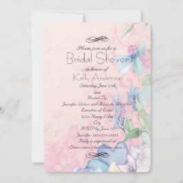 Convite Chá de panela de Flores bonito, Rosa e Azul