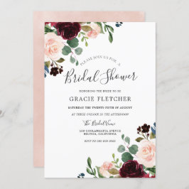 Convite Chá de panela de Flores Burgundy e Blush