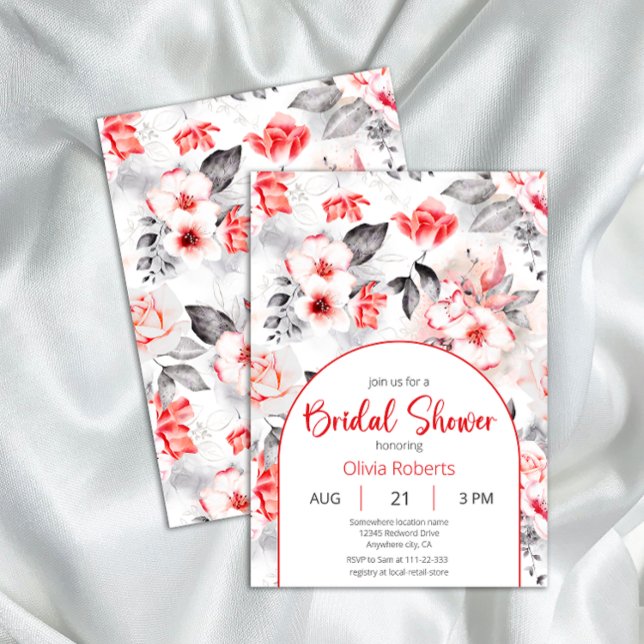 Convite Chá de panela de Flores de Água Vermelhas e Cinzas (Criador carregado)
