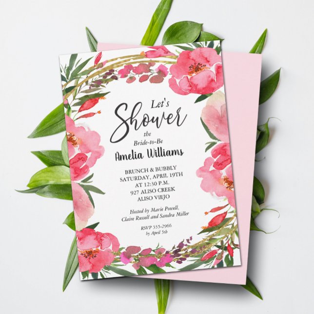 Convite Chá de panela de Flores de Aquarela (Watercolor Pink Floral Bridal Shower Invitations -  INSTANT DOWNLOAD and/or PRINTED)