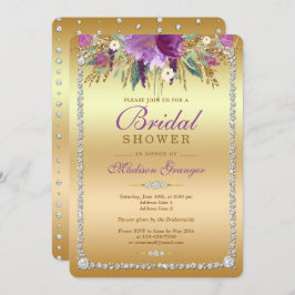 Convite Chá de panela de Flores de Aquarela com Glitter Di