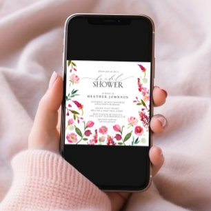 Convite Chá de panela de Flores de Aquarela Rosa Elegante