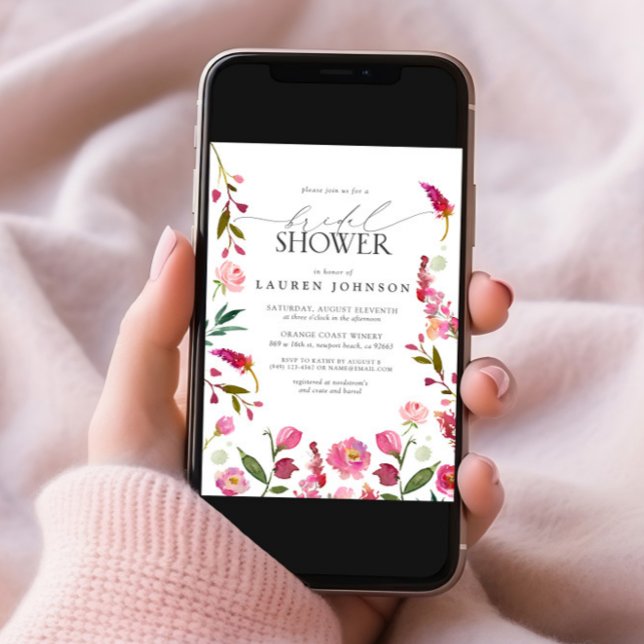 Convite Chá de panela de Flores de Aquarela Rosa Elegante (Criador carregado)