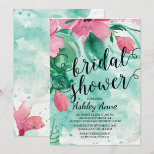 Convite Chá de panela de Flores de Aquarela Rosa Moderno