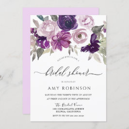 Convite Chá de panela de Flores de Aquarela Violeta Roxo