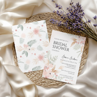 Convite Chá de panela de Flores de Aquarelas de Pêssego e