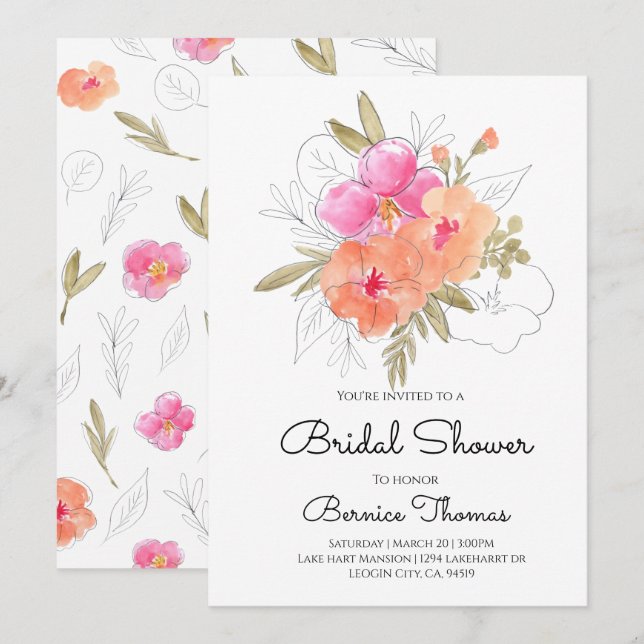 Convite Chá de panela de flores de casamento da primavera (Frente/Verso)