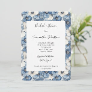 Convite Chá de panela de Flores de Denim Branco Azul
