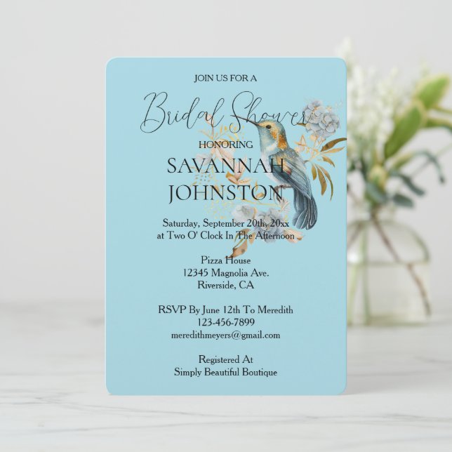 Convite Chá de panela de Flores de Hydrangea, Borracha Azu (Em pé/Frente)