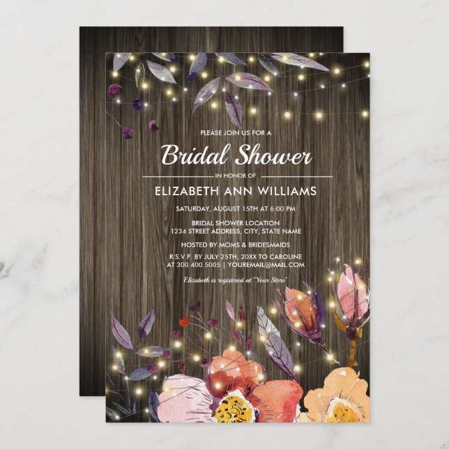 Convite Chá de panela de Flores de Madeira de Barn (Frente/Verso)