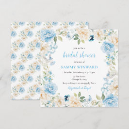 Convite Chá de panela de Flores de Pênia Azul e Branca