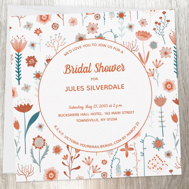 Convite Chá de panela de Flores de Verão escandinavas (Scandinavian wildflower custom bridal shower invitation)