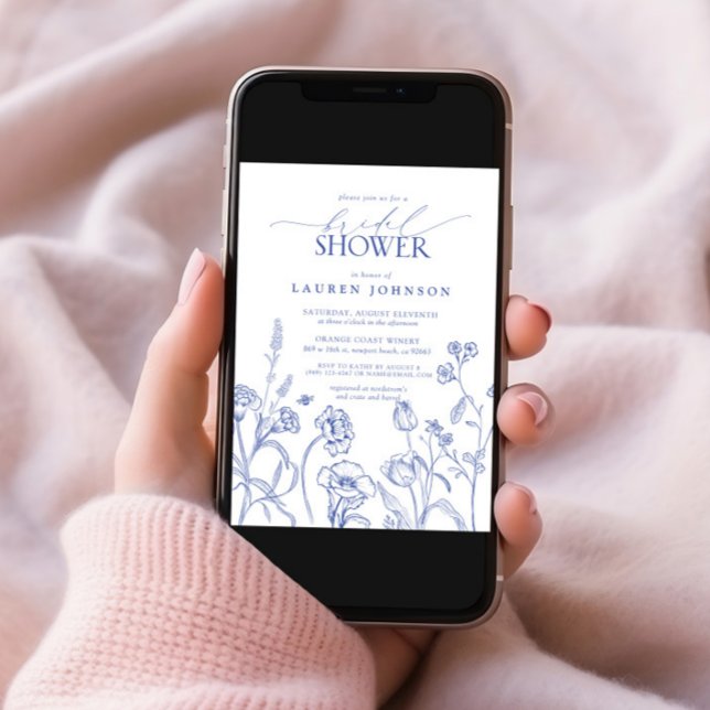 Convite Chá de panela de Flores do Jardim Azul e Branco (Criador carregado)