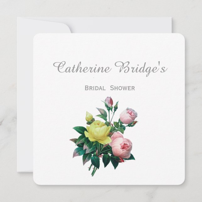 Convite Chá de panela de flores rosa e amarelas vítreas (Verso)