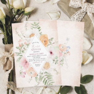 Convite Chá de panela de flores rosa impermeável