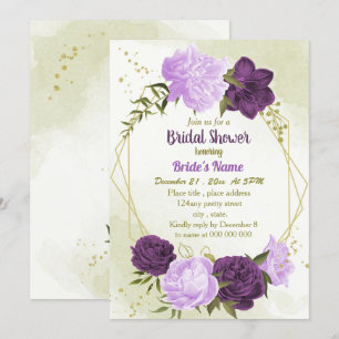 Convite chá de panela de flores roxas verdes