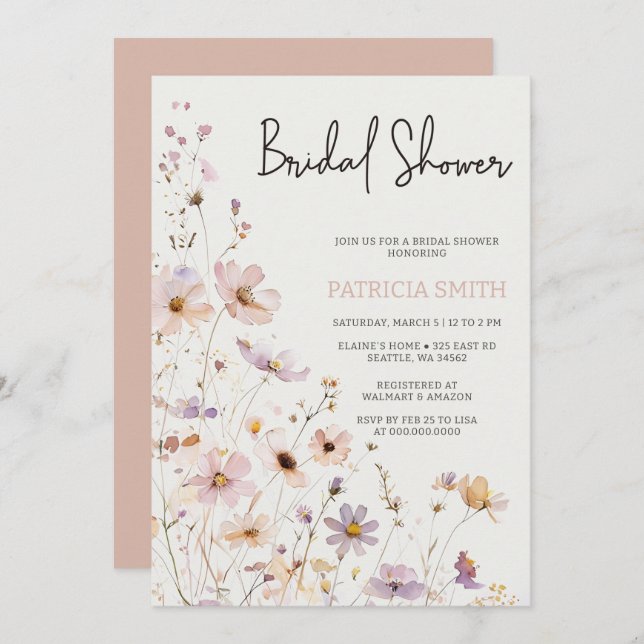 Convite Chá de panela de Flores Selvagens (Frente/Verso)