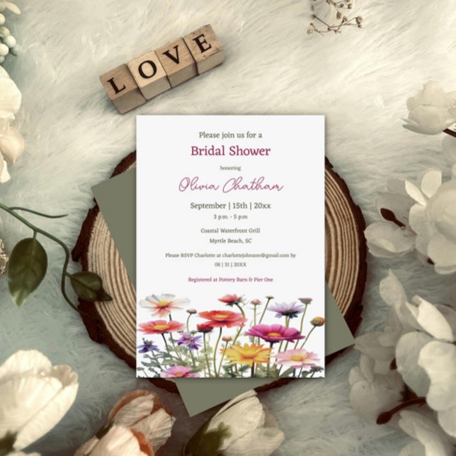 Convite Chá de panela de flores selvagens de aquarela (Modern Wildflowers Bridal Shower Invitation)