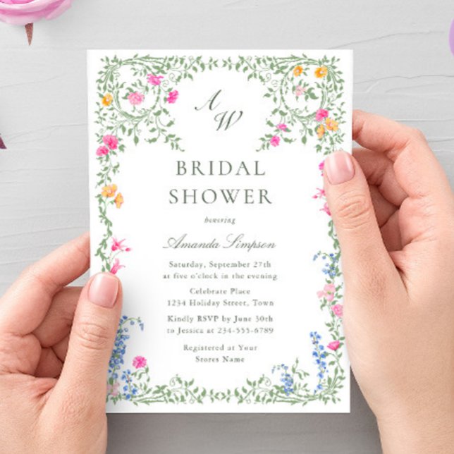 Convite Chá de panela de Flores Selvagens de Aquarela Eleg (Criador carregado)