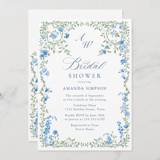 Convite Chá de panela de Flores Selvagens de Aquarela Eleg (Frente/Verso)