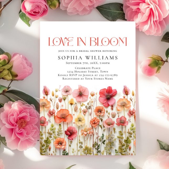 Convite Chá de panela de Flores Selvagens de Pastel Rosa (Criador carregado)