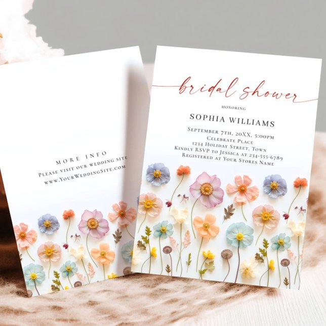 Convite Chá de panela de Flores Selvagens de Pastel Rosa (Criador carregado)