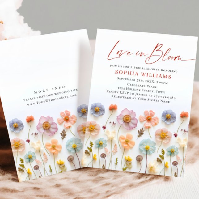 Convite Chá de panela de Flores Selvagens de Pastel Rosa (Criador carregado)