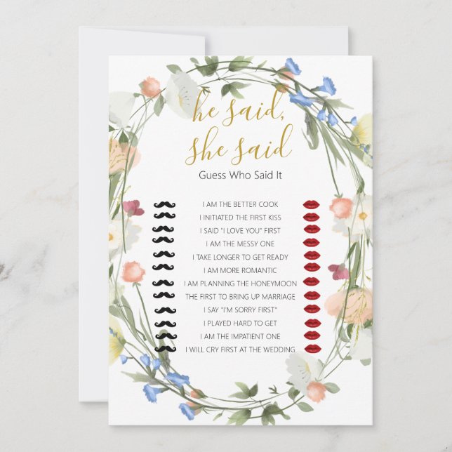 Convite Chá de panela de flores selvagens ele disse, ela d (Frente)