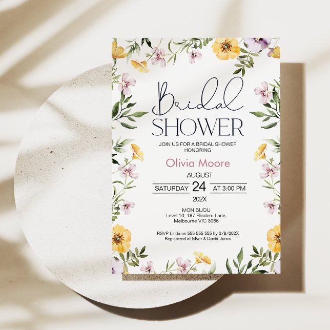 Convite Chá de panela de Flores Selvagens Modernas (Modern Wildflowers Bridal Shower Invitation, Summer Floral Bridal Shower Summer Floral Bridal Shower)
