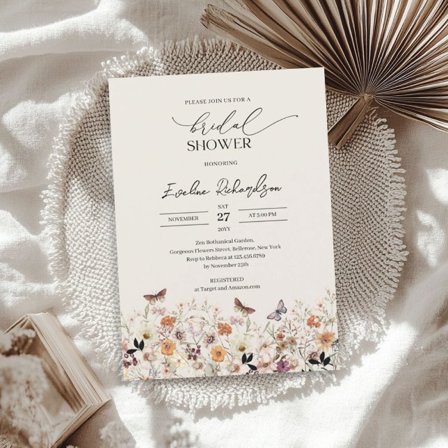 Convite Chá de panela de flores silvestres de outono de co (Trendy watercolor autumn wildflowers Bridal Shower Invitation)