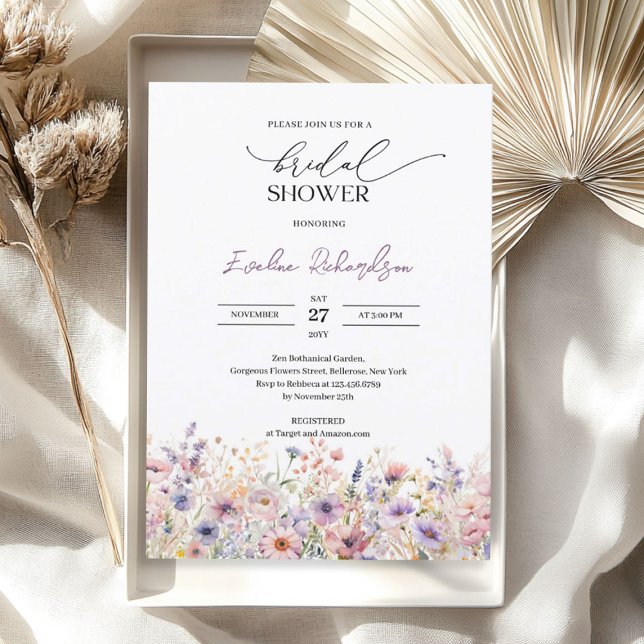 Convite Chá de panela de flores silvestres de primavera de (Trendy watercolor spring wildflowers Bridal Shower Invitation)