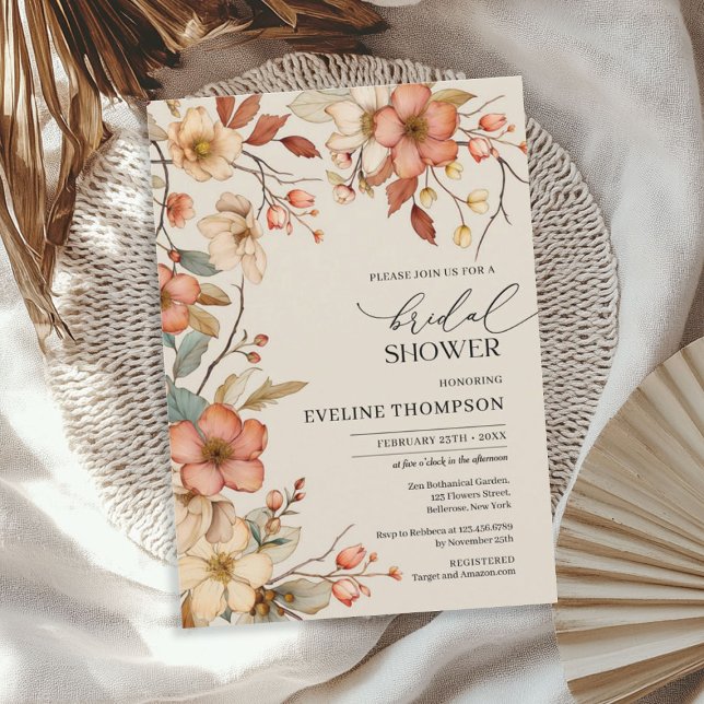 Convite Chá de panela de flores silvestres do outono de Wa (Watercolor autumn wildflowers bridal shower invitation)
