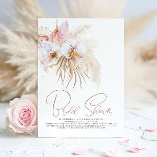 Convite Chá de panela de Flores Tropicais Boho Pampas Gra