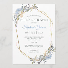 Convite Chá de panela de Florestas Azuis Douradas Geométri