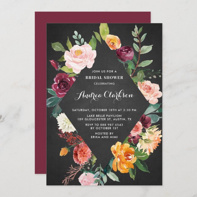 Convite Chá de panela de Florestas de Outona de Calkboard (Frente/Verso)