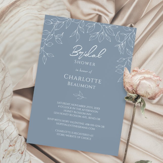 Convite Chá de panela de Folha Mínima Dusty Blue (Criador carregado)