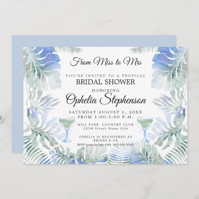 Convite Chá de panela de Folha Verde Azul (Frente/Verso)