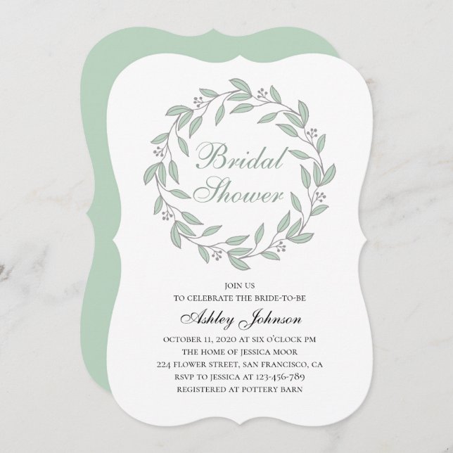 Convite Chá de panela de folhagem da casa. Caligrafia botâ (Frente/Verso)