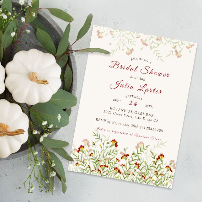 Convite Chá de panela de Folhagem de Flores Selvagens Mari (Criador carregado)