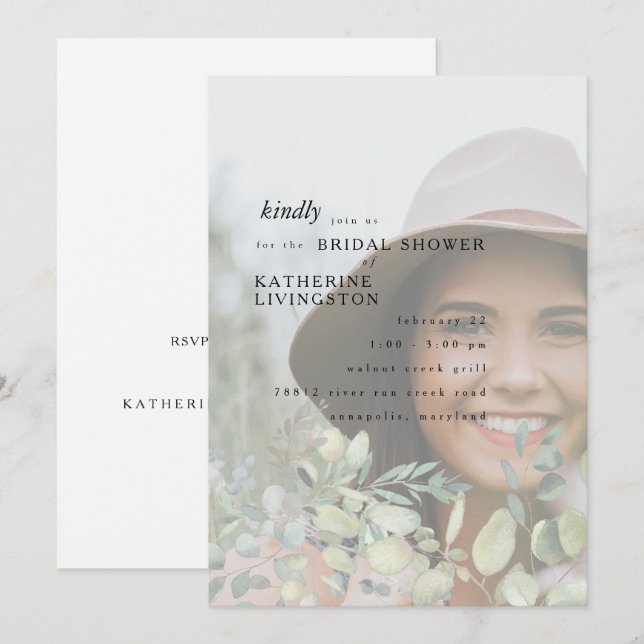 Convite Chá de panela de Folhagem de Foto Brito (Frente/Verso)