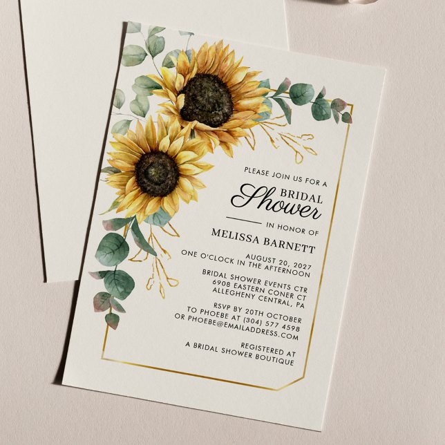 Convite Chá de panela de folhagem de girassol Eucalyptus (Sunflower Floral Eucalyptus Bridal Shower Invitation)
